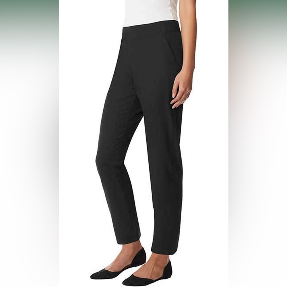 Black ankle length four way stretch comfort, pull on, athleisure pants Size L
